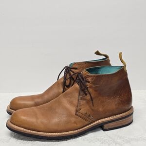 Pskaufman handcrafted genuine Cognac Brown leather Men’s Chukka Boots Size 9